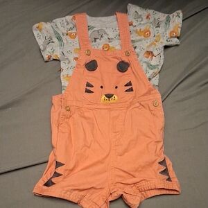 Kids Orange Overalls with Animal Print Shirt